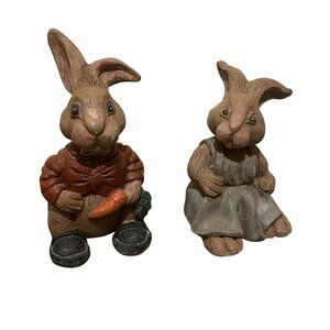 Hand-Painted Resin Bunny Figurines Set - Male & Female Bunny Decoration For East